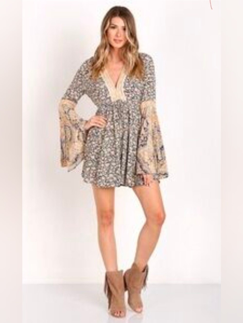 Free People " Once upon a Summertime" Bell-Sleeve Romper